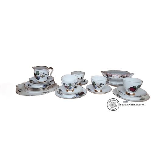 682 - Gladstone fine bone china tea set, Staffordshire, England, from 1870. Floral pattern with gold accen... 