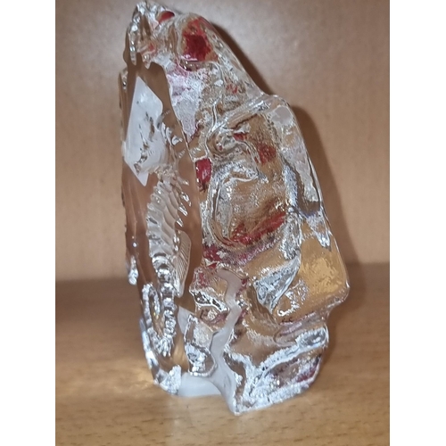 687 - A Crystal sculpture of a seahorse with etched details, signed by Mats Jonasson. Possibly Waterford.