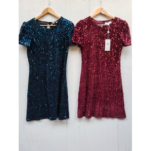 370 - Two brand new with tags Marc Angelo short sleeve midi dresses with embellished sequins all over. In ... 