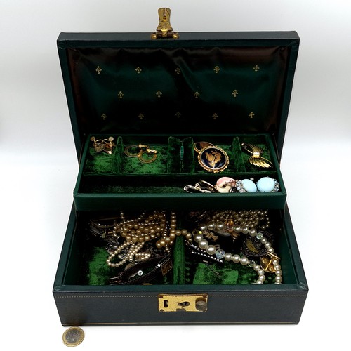 495 - A large jewellery box containing necklaces, religious medallions, rosary beads, watch and earrings. ... 