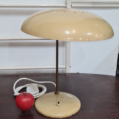 763 - Star Lot : Mid-Century Modern spaceship  desk lamp with a cream-colored dome shade and brass stem, f... 