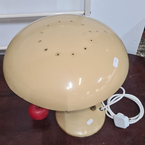 763 - Star Lot : Mid-Century Modern spaceship  desk lamp with a cream-colored dome shade and brass stem, f... 