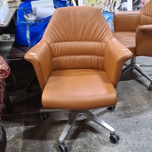 771 - Star lot : Sitland executive office chair, Italian-made, with tan leather upholstery and a swivel ba... 