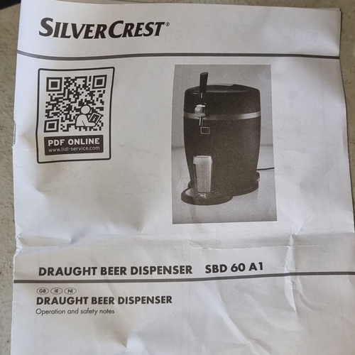 1009 - SilverCrest Draught Beer Dispenser, Model SBD 60 A1. Sleek black design with instruction manual.