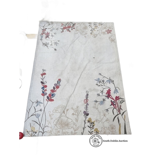 1029 - Floral wool tapestry rug features a colorful embroidered design on a cream background, showcasing in... 