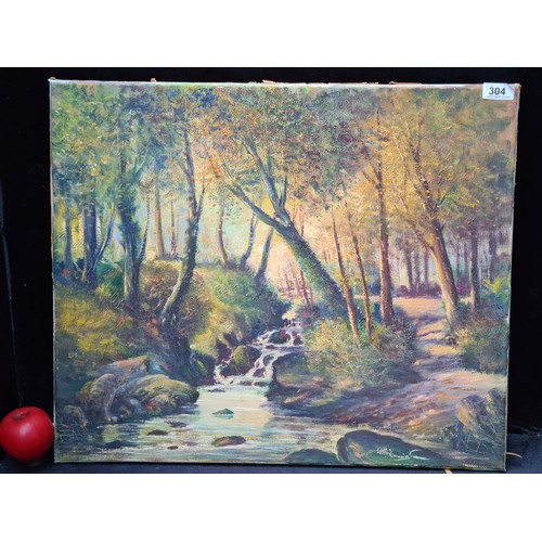 304 - An energetic original oil on canvas painting titled 'River Glen'. Features the titular serene landsc... 