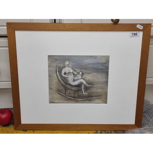 786 - A high quality print of a Henry Moore lithograph titled 'Mother and Child in Rocking Chair'. Housed ... 