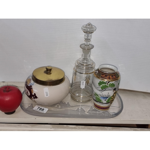 788 - A mixed lot of four items including a nice vintage Japanese hand painted mini vase depicting traditi... 