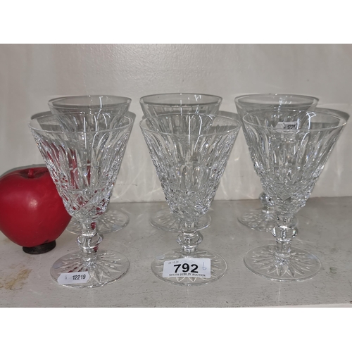 792 - A set of six Waterford Crystal stemmed glasses in the Tramore pattern. All in good condition with ac... 