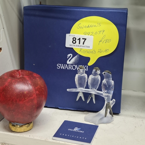 817 - A Swarovski Crystal figure of three Swallows. RRP £80.00. A super collectors item. With original pre... 