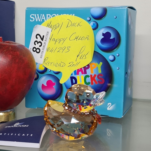 832 - A Swarovski Crystal figure of Happy Duck. RRP £115. A super collectors item. With original presentat... 