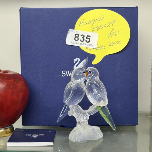 835 - A Swarovski Crystal figure of Budgies. RRP £165. A super collectors item. With original presentation... 