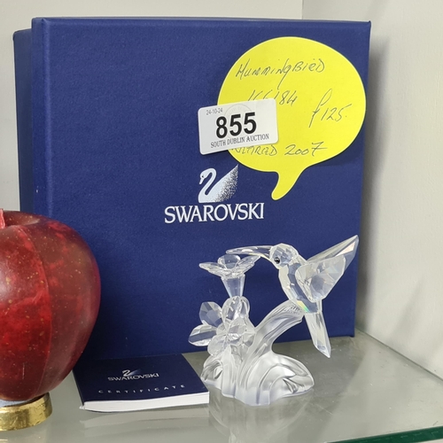 855 - A Swarovski Crystal figure of a Humming Bird. RRP £125.00 A super collectors item. With original pre... 