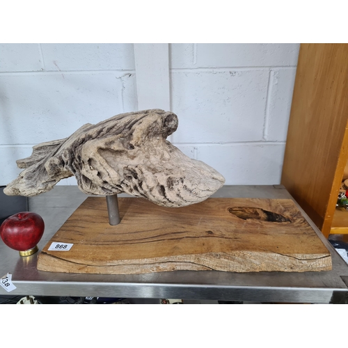 868 - A beautifullly mounted  sculptural piece of driftwood mounted on an antique board. Would be feature ... 