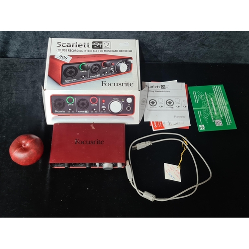 909 - An as new in box, Focusrite scarlett 2i2. The USB recording interface for musician on the go.