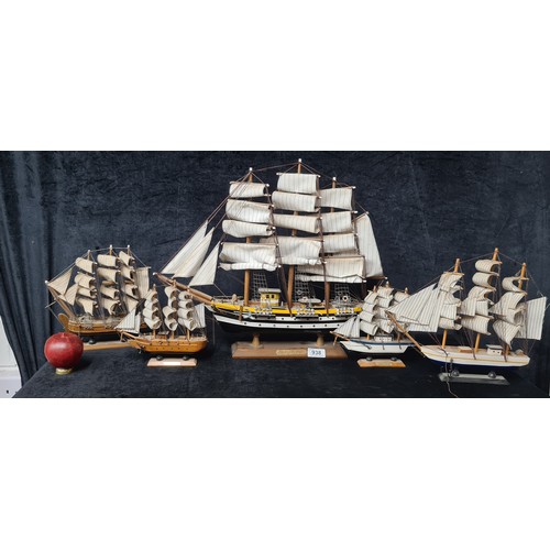 938 - A great selection of five nautical themed wooden ship models. Includes a large model of the 'Italian... 