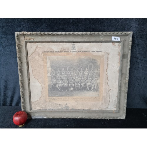 950 - A 1924 engraving of an original photograph. Features 'Officers, Warrant Officers, Staff and Sergeant... 