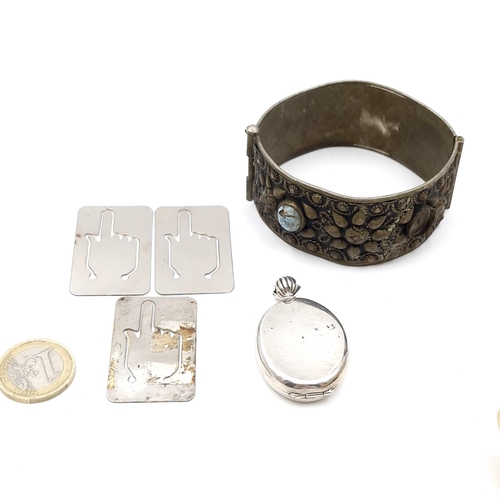 1079 - A lot of vintage items including a very pretty silver locket (possibly sterling), a cuff bangle brac... 