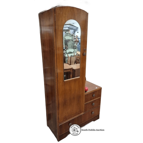 1133 - Mid-Century Modern wardrobe with integrated mirror, mahogany finish. Approximately 180cm high, 80cm ... 