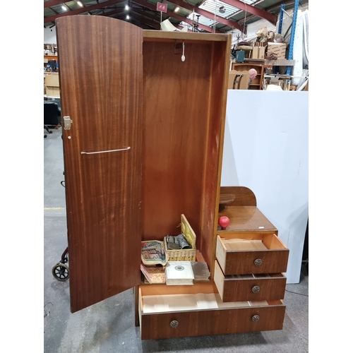 1133 - Mid-Century Modern wardrobe with integrated mirror, mahogany finish. Approximately 180cm high, 80cm ... 