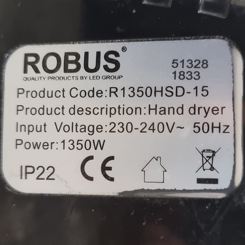 1158 - Robus hand dryer, model R1350HSD-15. Power: 1350W, Voltage: 230-240V, 50Hz. RRP €329
Previous in auc... 