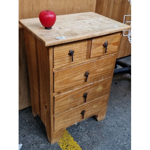 1162 - Pine table top chest of drawers with four compartments, approximately 60 cm high, 30 cm wide, and 22... 