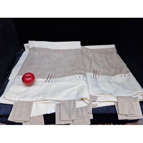 670 - A gorgeous pair of fully lined suede effect two tone curtains in excellent condition, 90