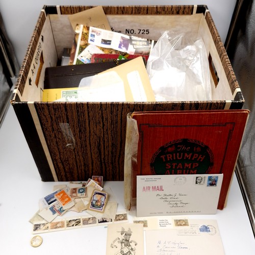 1038 - A huge  box of stamp collectors memorabilia. Includes literature, booklets, rare US/UN mail unused u... 