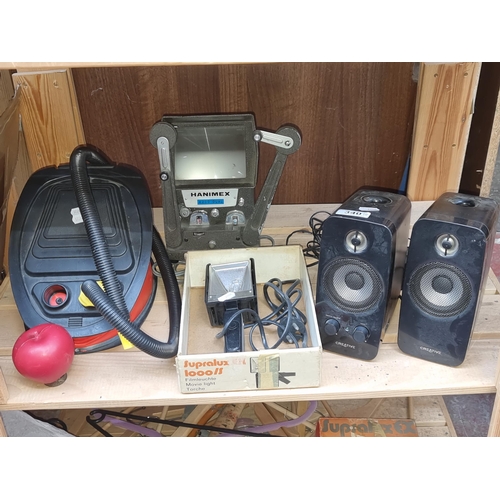 1217 - Four items including two Creative speakers, a vintage Hanimex E200 Dual movie editor (similar online... 