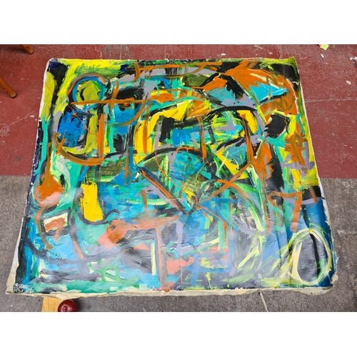 1226 - Star Lot: A very large original Gerald G. Beattie (Irish, Contemporary) oil on unstretched canvas pa... 