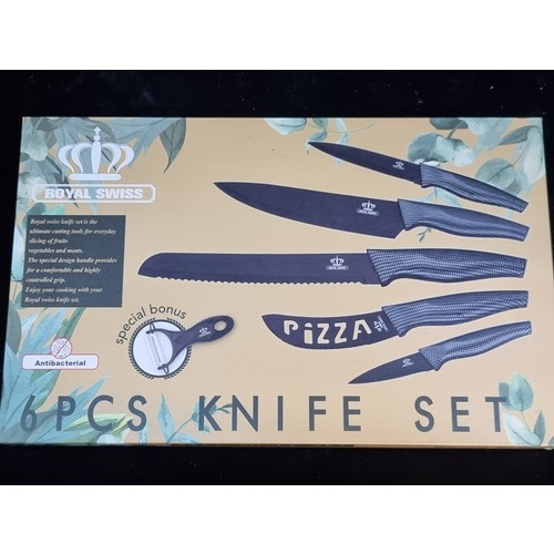 574 - Two homeware items including a brand new set of Royal Swiss 6 piece knifes and a Newbridge Cuisine c... 