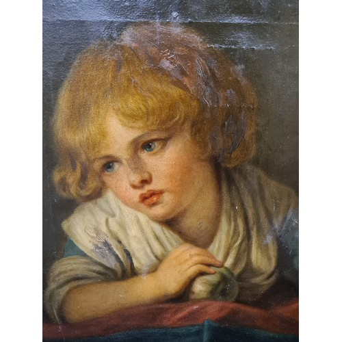 81 - Star Lot: A charming original antique  oil on canvas painting after 'Jean Baptiste Greuze' titled 'A... 