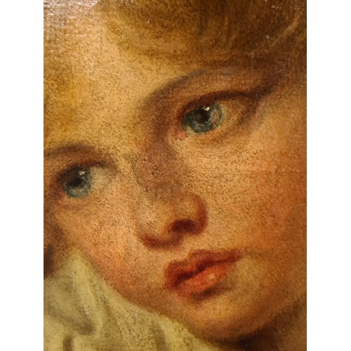 81 - Star Lot: A charming original antique  oil on canvas painting after 'Jean Baptiste Greuze' titled 'A... 