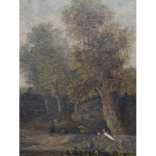 85 - Star Lot : A large late 19th century oil on canvas painting. Features a serene countryside landscape... 