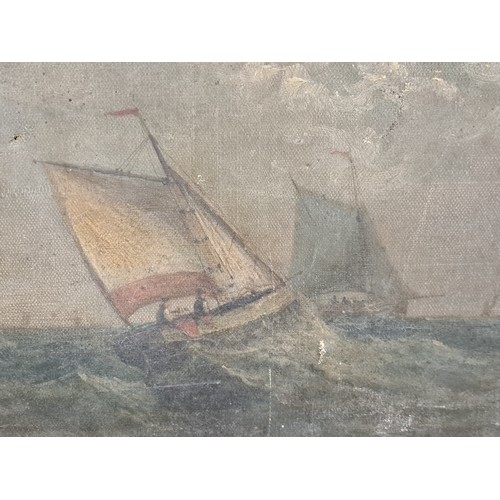 90 - Star Lot : An original 18th century Dutch oil on canvas painting. Features a maritime scene with sai... 