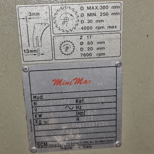 1102 - Super Star Lot : Commercial grade Table Saw 'MiniMax SCM SC3'. Missing guard piece as seen in photo ... 