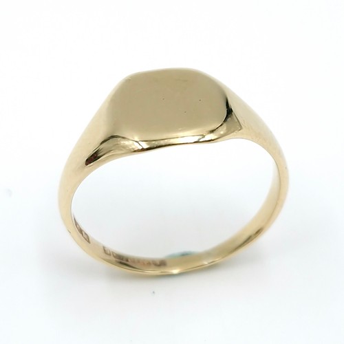 2 - A nine carat gold signet ring. Ring size - L. Weight 1.96g.