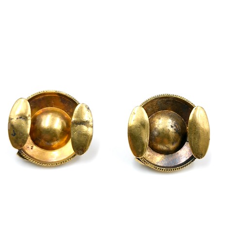 27 - A pair of 14 carat gold dress studs set with cabochon cut gem stones. Dimensions - 1.5cm diameter. T... 