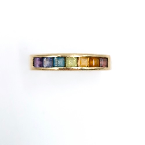 420 - Star lot : A nine carat gold (375) vary hue ruby, Sapphire, Amethyst gemstone ring. Ring size - N. W... 
