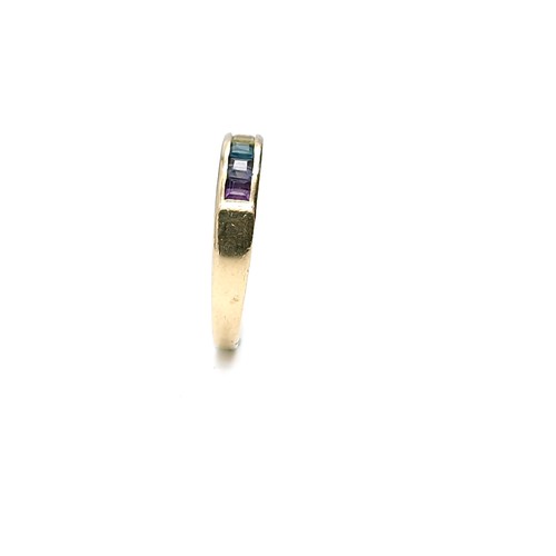 420 - Star lot : A nine carat gold (375) vary hue ruby, Sapphire, Amethyst gemstone ring. Ring size - N. W... 