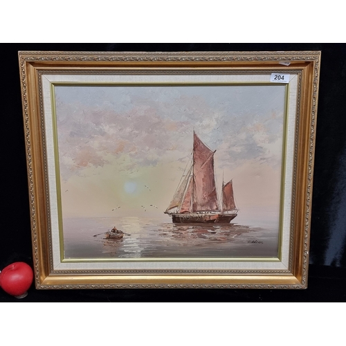 204 - A well achieved C. Alexis (20th century) oil on canvas maritime seascape painting. Features sailing ... 