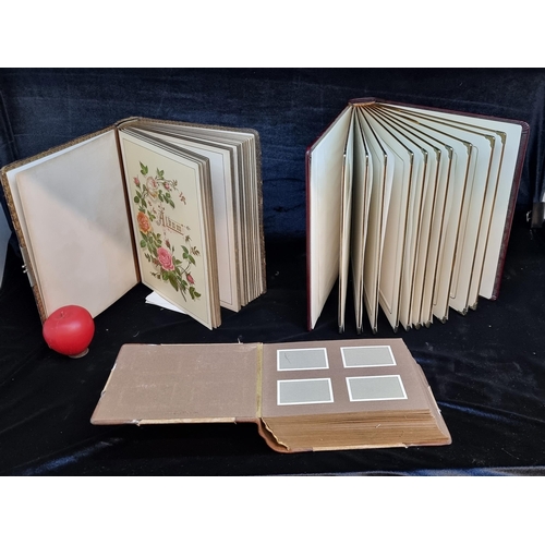 285 - Three vintage Photo albums. Two large ones with leather binding. All empty.