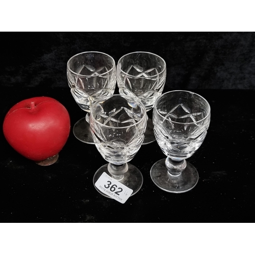 362 - Four Waterford Crystal stemmed glasses in the Kerry pattern. All in good condition with acid marks t... 