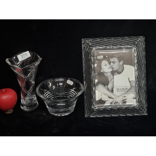 370 - Three Marquis Waterford Crystal items including vase, bowl and picture frame. All in good condition ... 