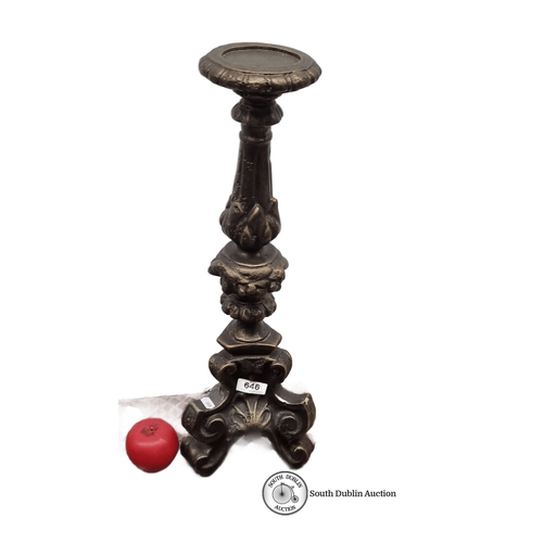 646 - Ornate vintage  large metal candleholder with intricate detailing, reminiscent of Baroque style. Hei... 