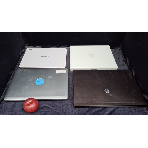 662 - Four laptops: ASUS Zenbook UX305, Apple MacBook, Dell Latitude E6430, and HP ProBook. Untested.