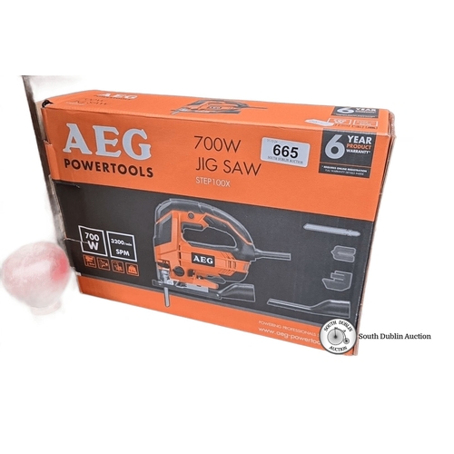 665 - A brand new AEG Powertools 700W jigsaw, model STEP100X, in original packaging. Includes six-year war... 