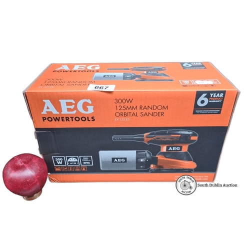 667 - AEG EX 125 ES 300W Random Orbital Sander. Model 125mm, boxed. Offers 220-240V, 50/60Hz power, includ... 