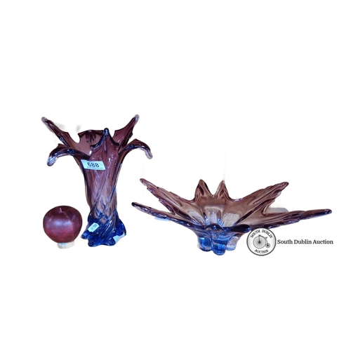 688 - Murano glass set includes a tall, amethyst-toned vase and a matching centerpiece bowl with striking ... 