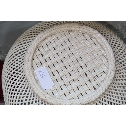 709 - Star Lot : A stunning early Irish Belleek porcelain basket features intricate lattice weave and flor... 